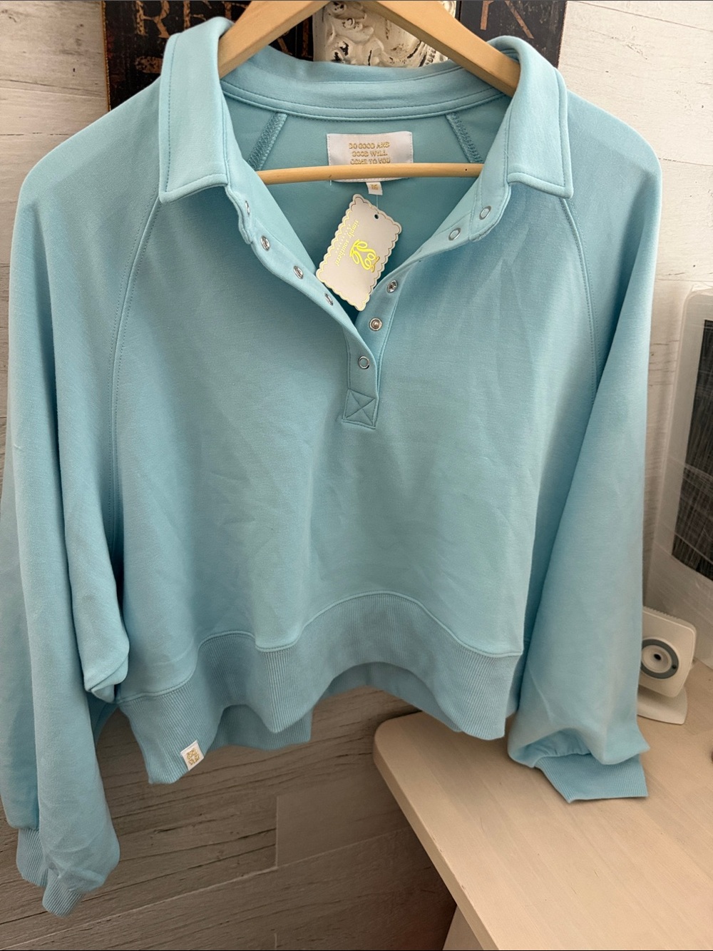 Simply Southern Ice Blue Gigi Snap-Front Pullover Sweatshirt Oversized & Crop